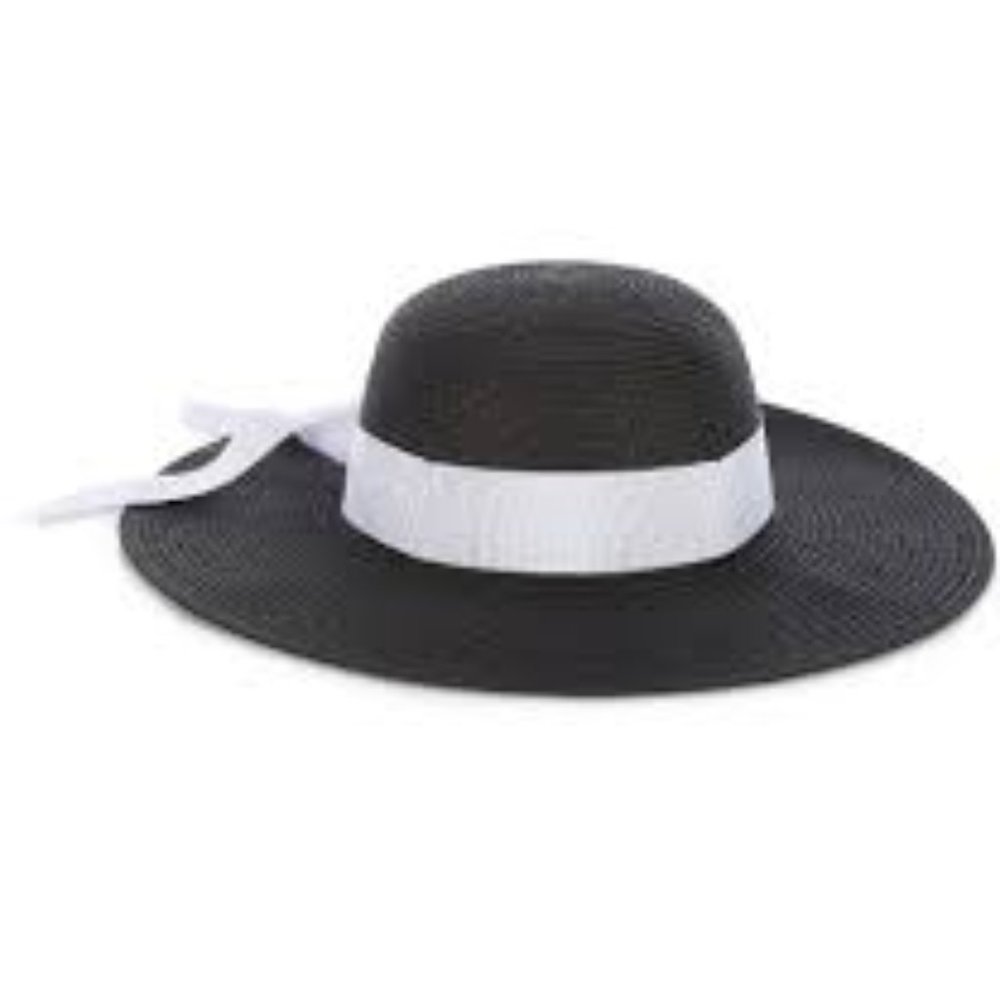 Copper Key Girls Bow-Tie Braided Straw Black Hat New